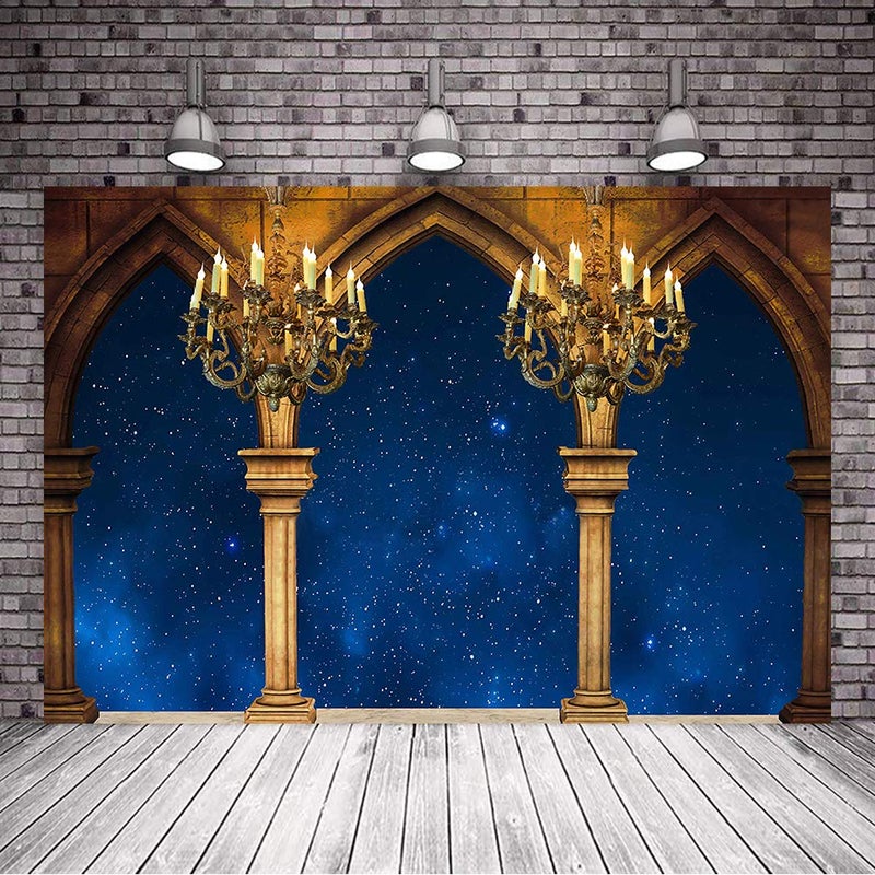 VIDMOT Medieval Palace Pillar Backdrop for Photography 7x5ft Princess Bell and Beast Theme Background Photo Backdrop for Birthday Cake Table Decor Banner Photo Booth Studio Props ZYVV0437 - Image 4